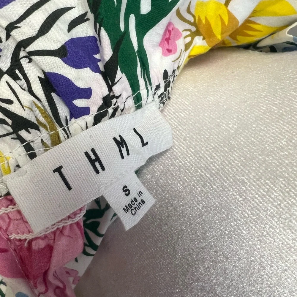 THML Multicolor Floral Puff-Sleeve Blouse Sz S Boho Chic Cottagecore Coquette - Picture 5 of 8